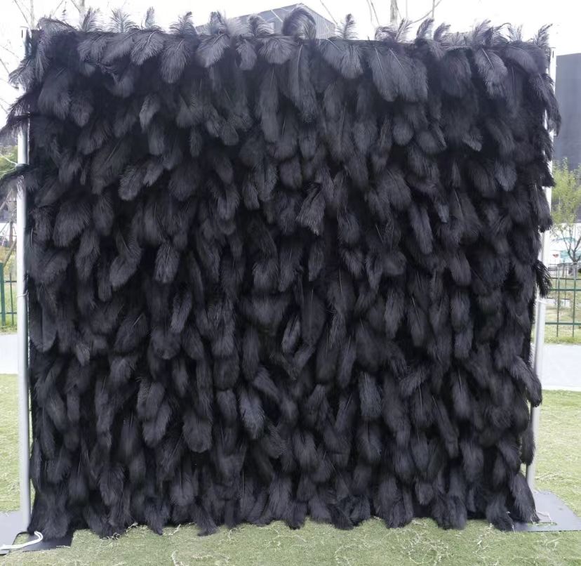 New Arrival Black Wedding Backdrop Luxurious Feathers High Quality Flower Decoration Wall Artificial Silk Wall