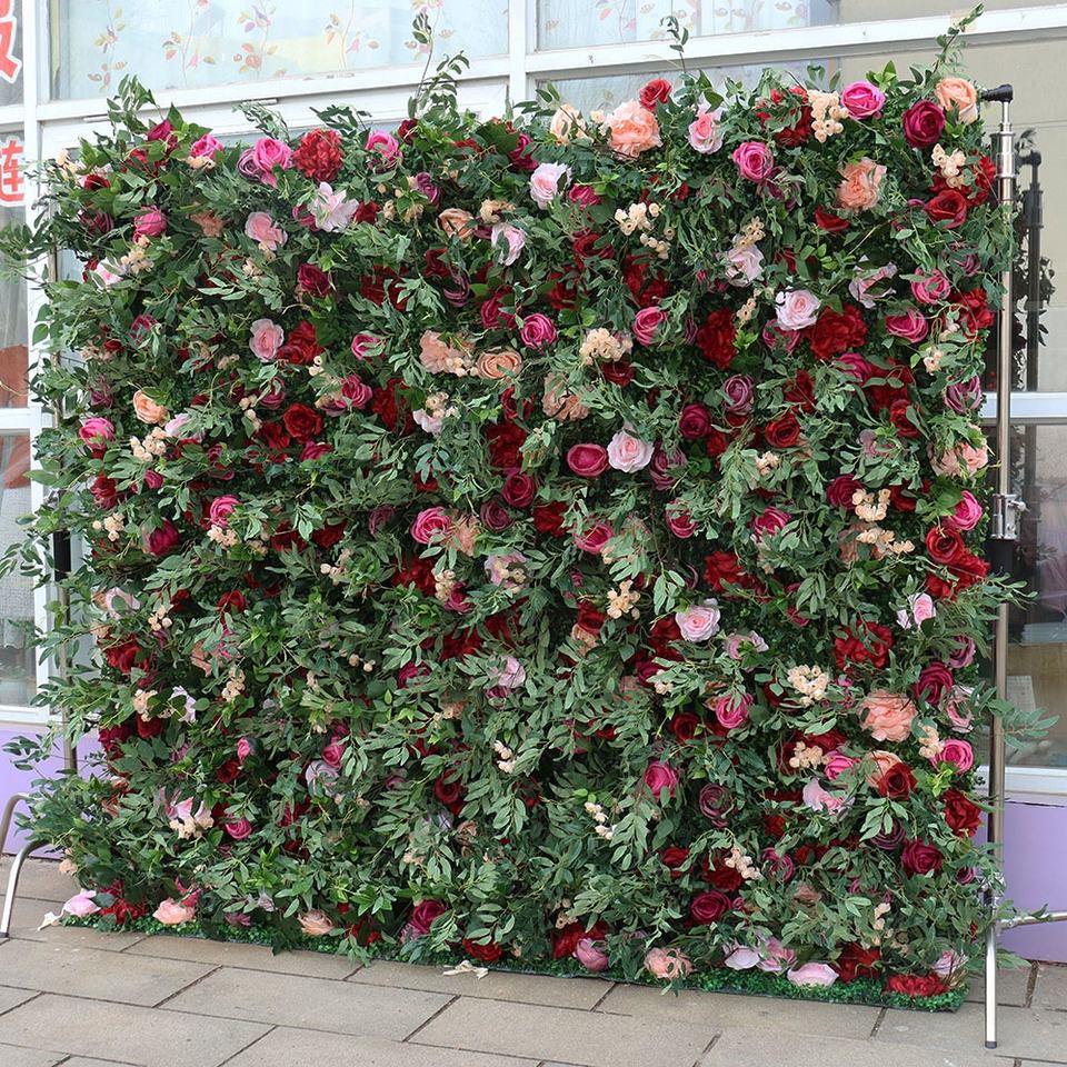 Wedding Decor 3D Roll-Up Cloth Flower Walls Panel Backdrop Rose Peony Silk Artificial Flower Wall for Party Wall
