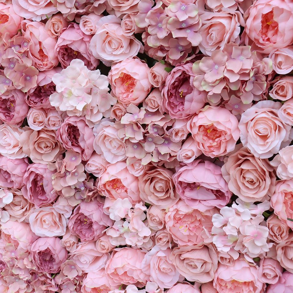 Wedding Decoration Custom 3D Roll-Up Cloth Flower Wall Backdrop Artificial Silk Pink Peony Rose Wall Flower Wall Wedding