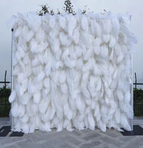 3D Luxury Wedding White Feather Wall Wedding Decoration Artificial Feather Wall Romantic Decor