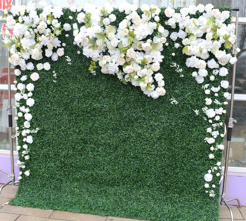 Wedding Centerpieces Party Floral 3D Wall Decoration Flower Wall Panel Backdrop White Green Silk Artificial Flower Wall