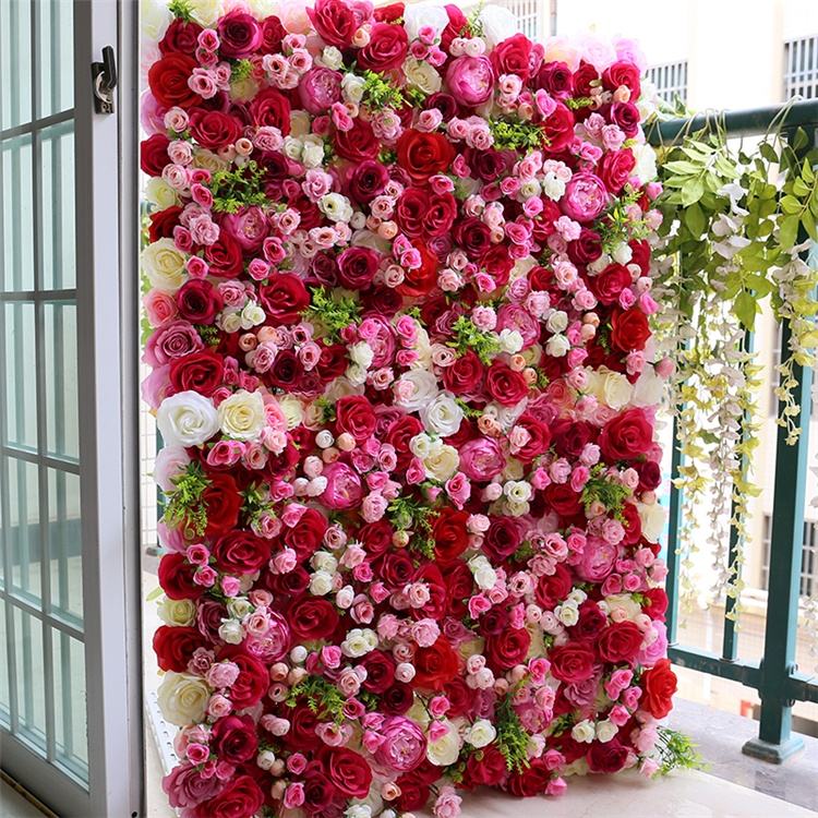 High Quality 3D Roll-Up Floral Walls Flowerwall Backdrop Artificial Silk Flower Wall Panel for Baby Shower Wedding Decor