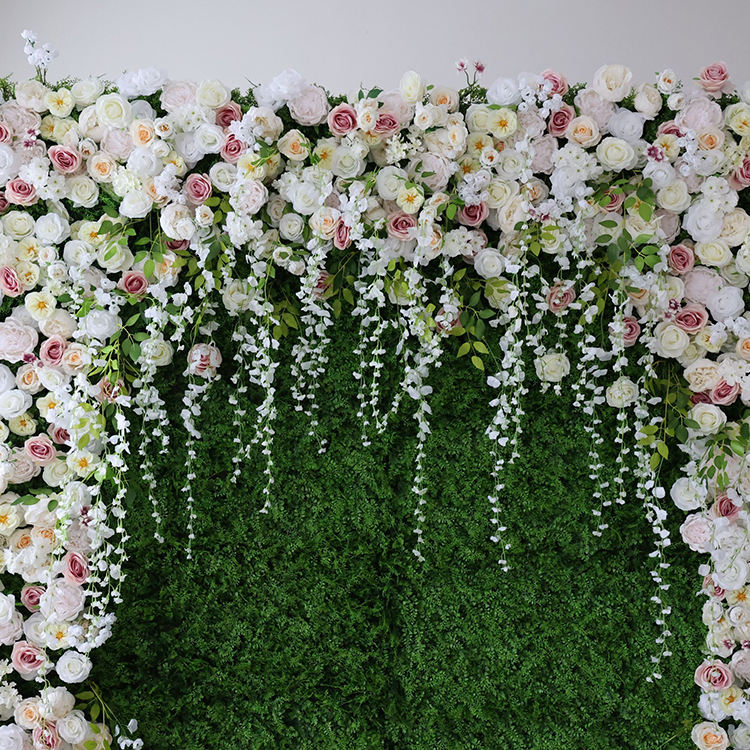 3D Flower Backdrop Wall Pink Combination of Flower and Grass for Wedding and Party
