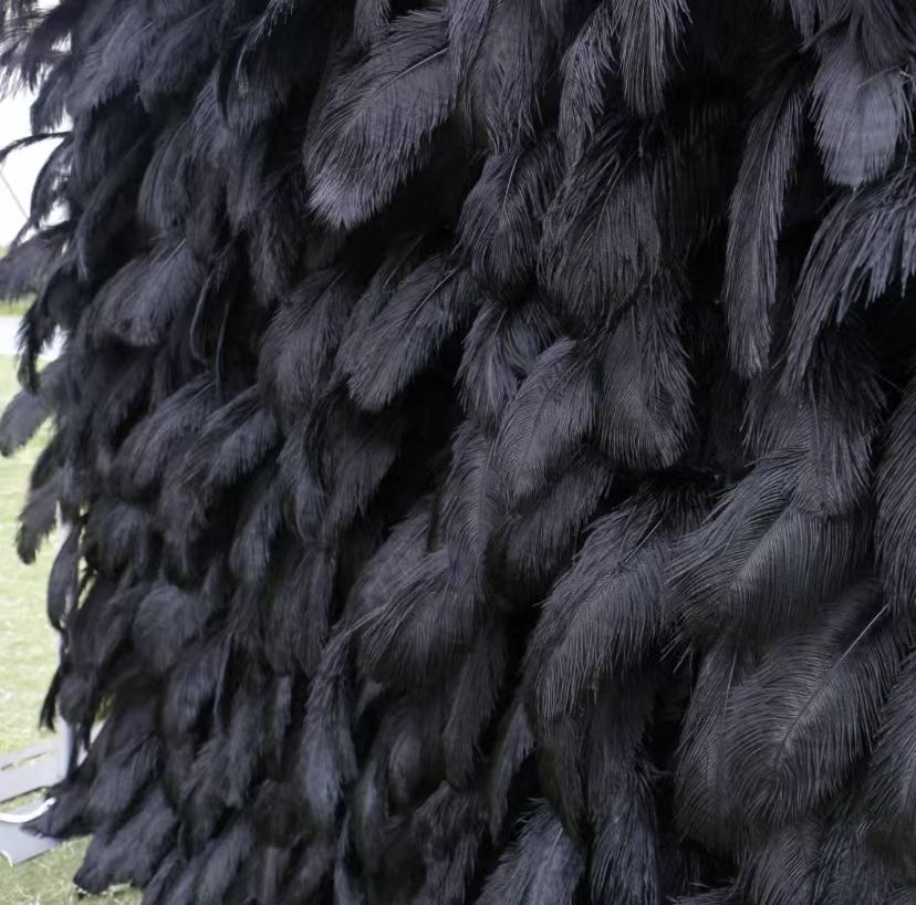 New Arrival Black Wedding Backdrop Luxurious Feathers High Quality Flower Decoration Wall Artificial Silk Wall