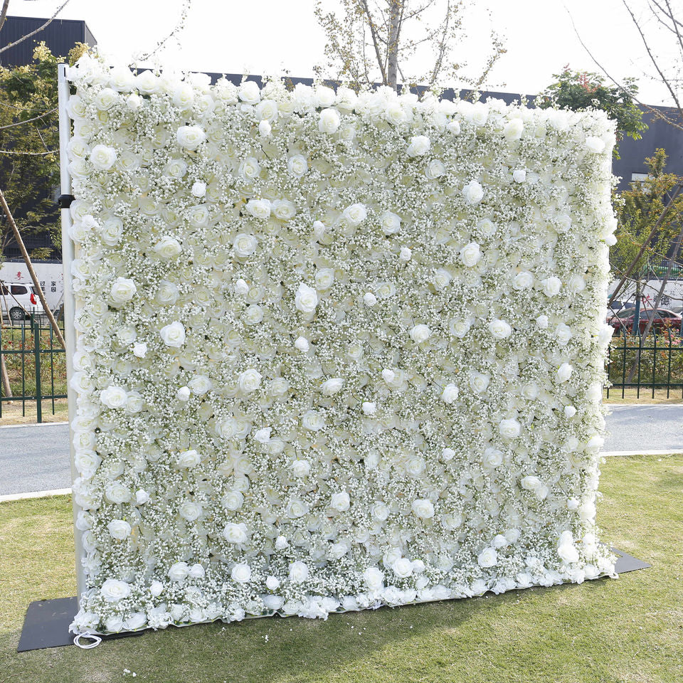 Romantic White Rose Babysbreath Wedding Flower Wall Backdrop Home Wall Decoration