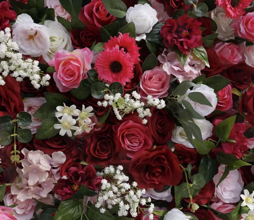 Artificial Flower Wall Decorative Background 3D Roll-Up Silk Ired Rose Flowers Wall Cloth Flower Wall