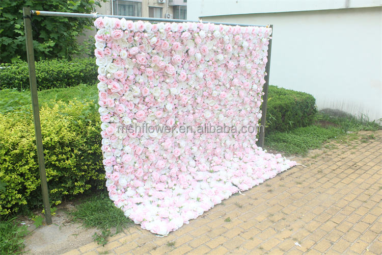 Floral Wall Arrangement 3D Roll-Up Silk Artificial Flower Panel Wall Decor Photography Backdrop Wedding Pink Flower Wall