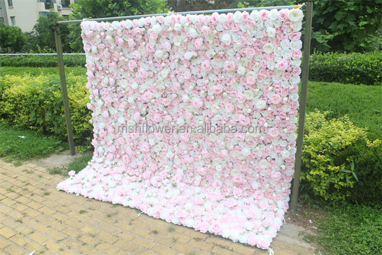 Floral Wall Arrangement 3D Roll-Up Silk Artificial Flower Panel Wall Decor Photography Backdrop Wedding Pink Flower Wall