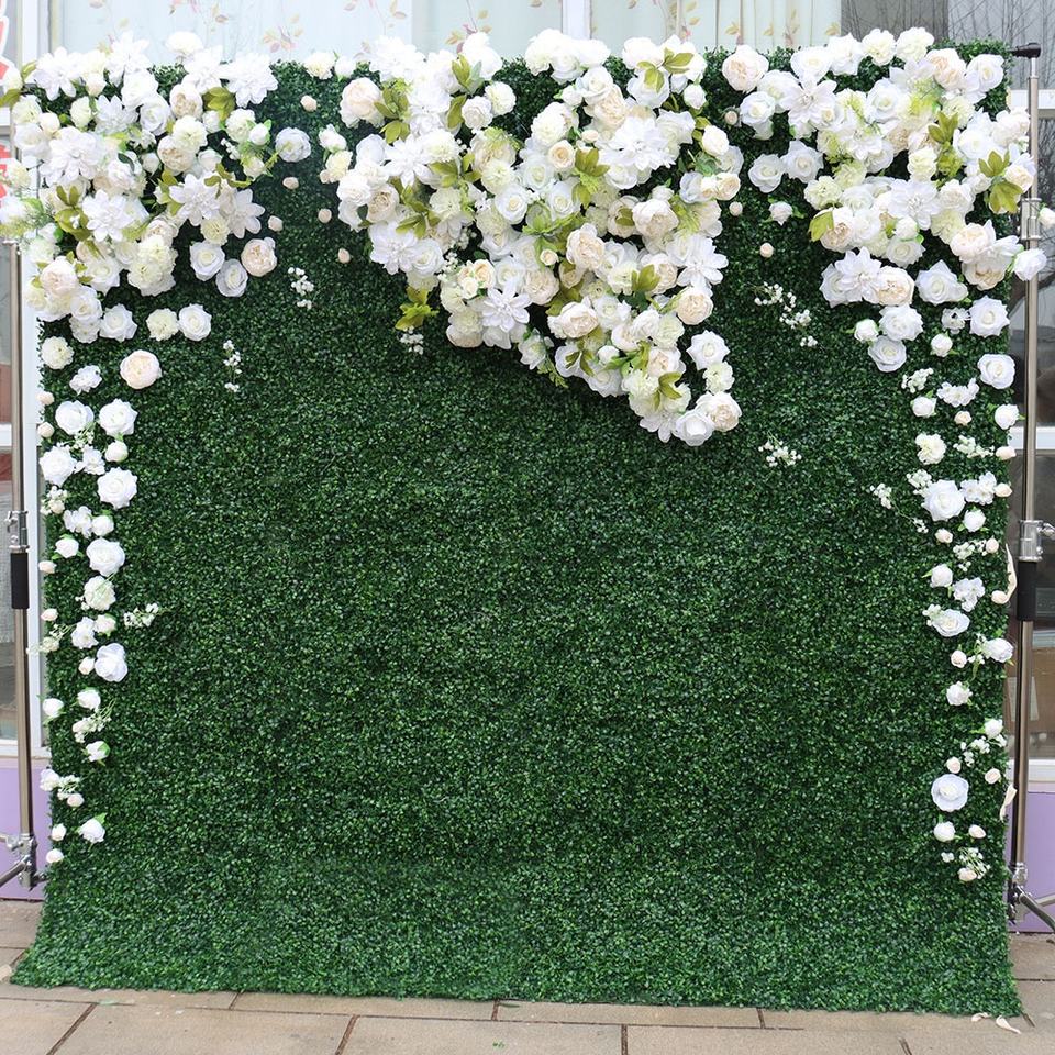 Wedding Centerpieces Party Floral 3D Wall Decoration Flower Wall Panel Backdrop White Green Silk Artificial Flower Wall