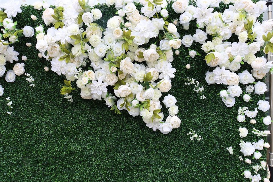 Wedding Centerpieces Party Floral 3D Wall Decoration Flower Wall Panel Backdrop White Green Silk Artificial Flower Wall