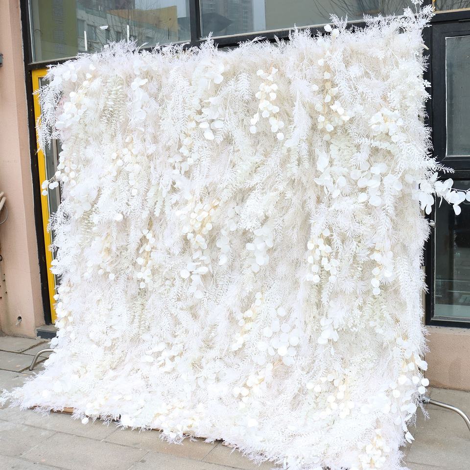 Wedding Supplies Flower Wall Backdrop Custom Cloth 3d Roll-Up Curtain White Silk Artificial Flowers Wall for Wedding Decor