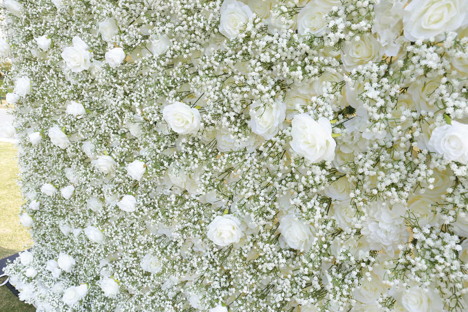 Romantic White Rose Babysbreath Wedding Flower Wall Backdrop Home Wall Decoration