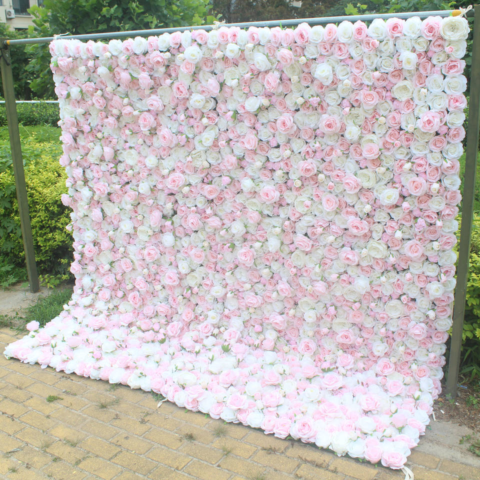 Floral Wall Arrangement 3D Roll-Up Silk Artificial Flower Panel Wall Decor Photography Backdrop Wedding Pink Flower Wall