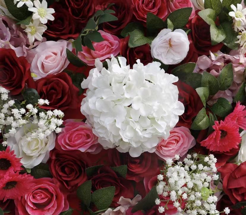 Artificial Flower Wall Decorative Background 3D Roll-Up Silk Ired Rose Flowers Wall Cloth Flower Wall