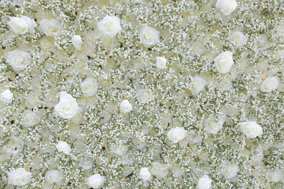 Romantic White Rose Babysbreath Wedding Flower Wall Backdrop Home Wall Decoration