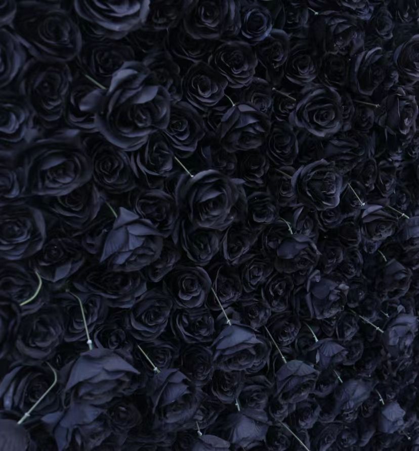 High Quality Gothic Black Flower Wall Artificial Silk 3D Cloth Flower Wall for Home Party Wedding Decoration