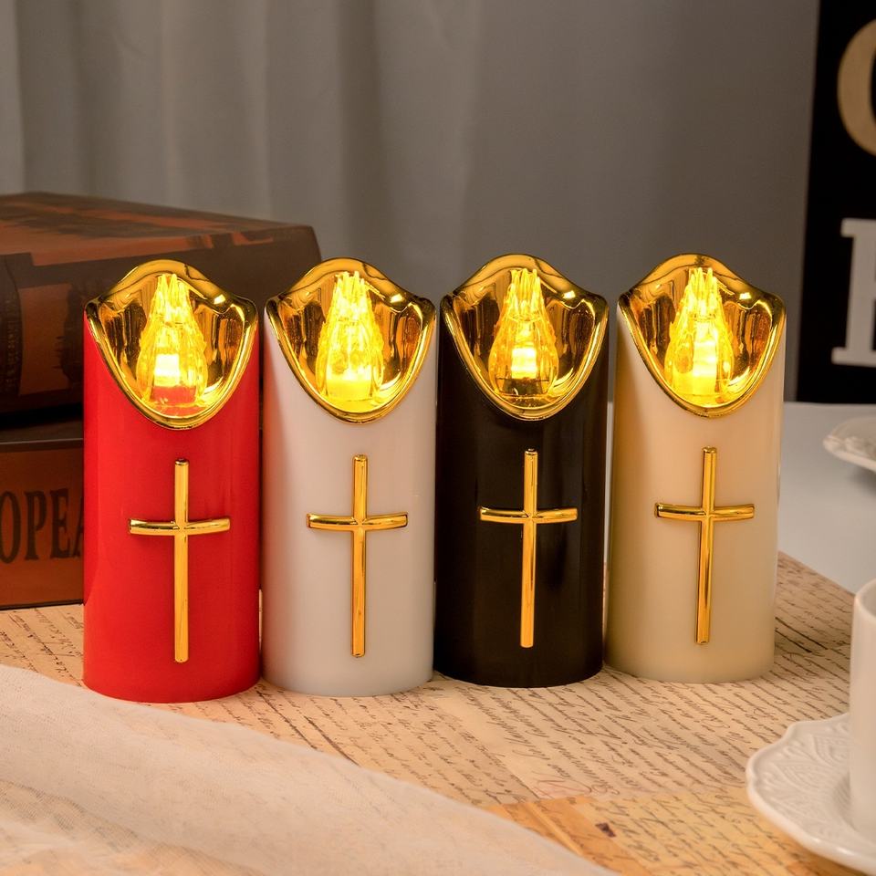 Religious LED Flameless Candles Eco-Friendly Hollow Battery Shaped Pillar for Home Decor Easy Handling Christmas Easter Free Shipping