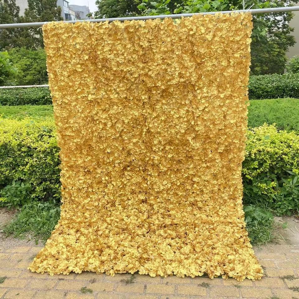 3D Gold Wall Flower Panels Floral Backdrop Hydrangea Artificial Wall for Wedding Party Christmas & Graduation Decorations