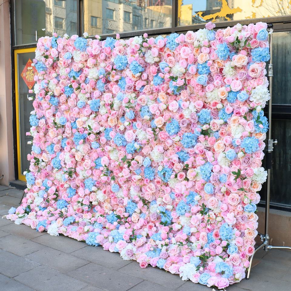Wedding Decor 3D Roll-Up Cloth Flower Walls Panel Backdrop Rose Peony Silk Artificial Flower Wall for Party Wall