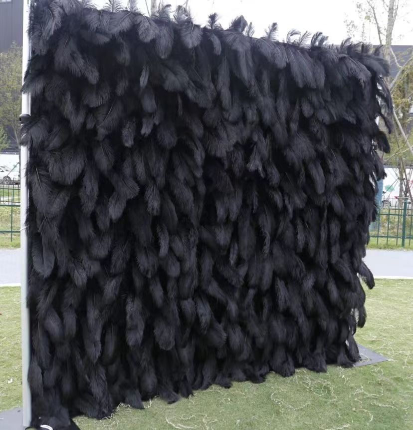 New Arrival Black Wedding Backdrop Luxurious Feathers High Quality Flower Decoration Wall Artificial Silk Wall