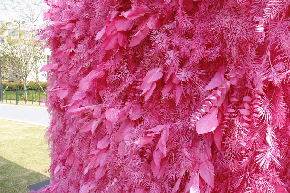 5D Blush Pink Full Hanging Artificial Pampas Feather Flower Wall Backdrop 8ft X 8ft