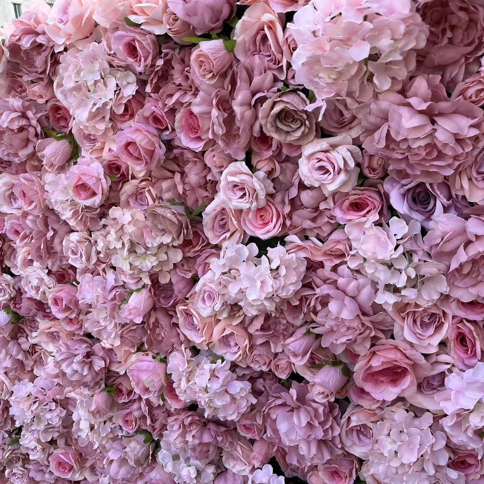 Artificial Silk 3D Roll-Up Hanging Pink Artificial Flowers Wall Wedding Decoration Flower Wall Panel for Wedding Home Decor