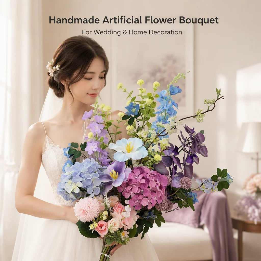New Design Luxury Blue Series Handmade Silk Artificial Flowers DIY Floral Arrangements Halloween Decor Bridal Bouquet
