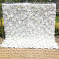 Floral Wall 3D Roll-Up Hanging Ivory Rose Hydrangea Artificial Silk White Flower Wall Backdrop for Wedding Decoration Party