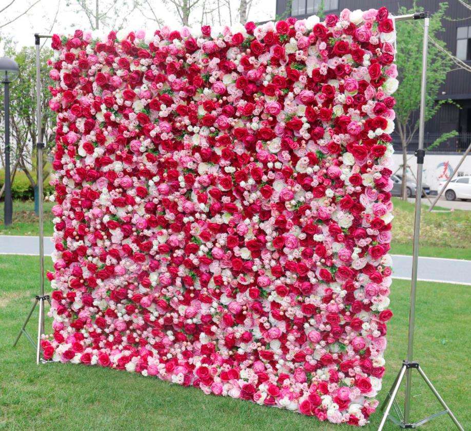 Wall Decoration Flower Panels Best Selling Artificial Silk Rose Roll-Up Flower Wall Backdrop