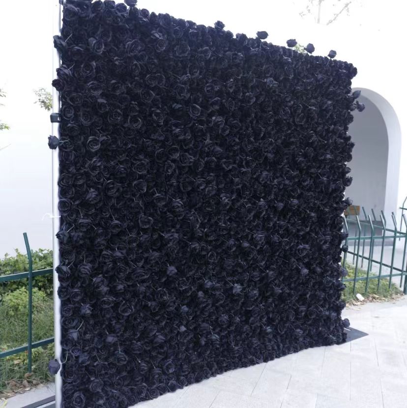 High Quality Gothic Black Flower Wall Artificial Silk 3D Cloth Flower Wall for Home Party Wedding Decoration