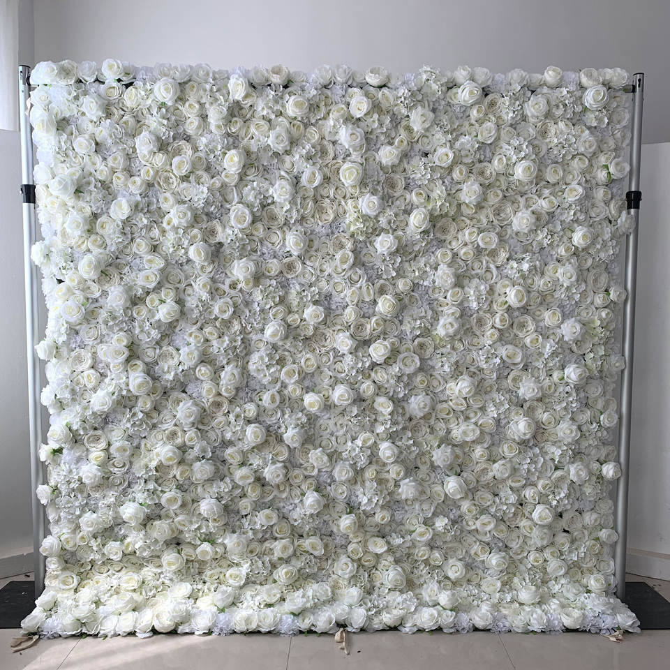 Hot Sale 3D Roll-Up Fabric Flower Wall Backdrop Silk Artificial Flower Wall Panels Backdrop for Wedding Party Decor