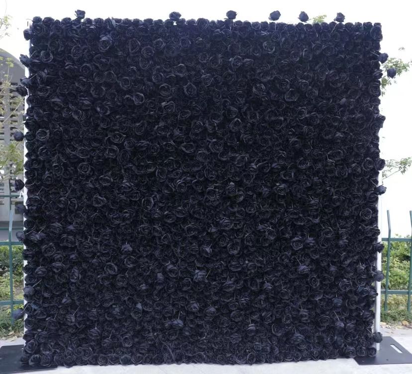 High Quality Gothic Black Flower Wall Artificial Silk 3D Cloth Flower Wall for Home Party Wedding Decoration