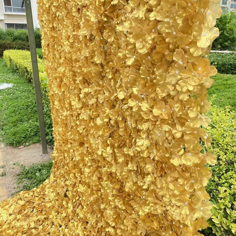 3D Gold Wall Flower Panels Floral Backdrop Hydrangea Artificial Wall for Wedding Party Christmas & Graduation Decorations