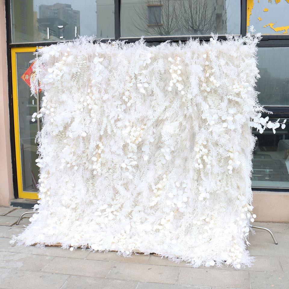 Wedding Supplies Flower Wall Backdrop Custom Cloth 3d Roll-Up Curtain White Silk Artificial Flowers Wall for Wedding Decor