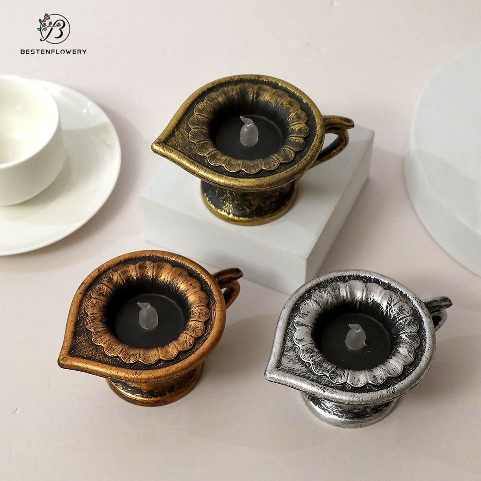 Vintage Handle LED Sensor Diya Waterproof Electronic Oil Lamp for Diwali Ramadan Home Festival Table Decoration Free Shipping