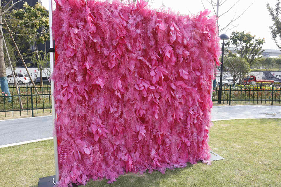 5D Blush Pink Full Hanging Artificial Pampas Feather Flower Wall Backdrop 8ft X 8ft