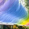 High Quality Modern Outdoor Wind-Driven Rainbow Chiffon Fabric Ceiling Sunshade Wedding Party Decoration Art Installation