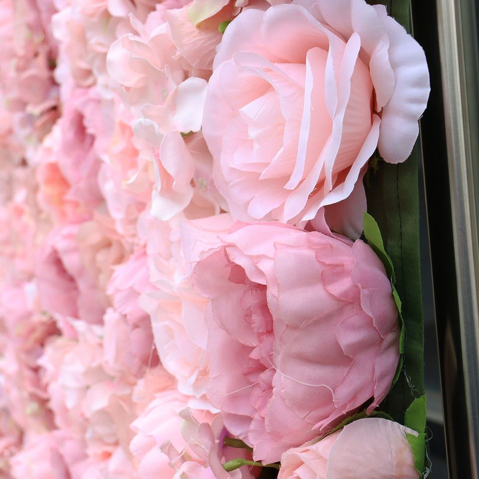 Wedding Decoration Custom 3D Roll-Up Cloth Flower Wall Backdrop Artificial Silk Pink Peony Rose Wall Flower Wall Wedding