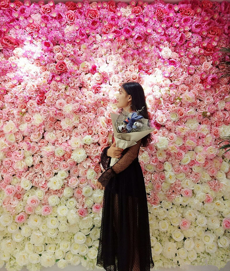 Customized Wedding Events Artificial Silk Flower Panel Rose Flower Wall for Garden Backdrop Engagement Events Decoration