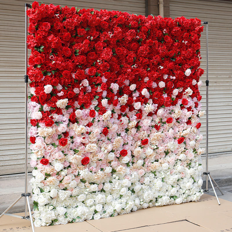 Hot Sale 3D Roll-Up Fabric Flower Wall Backdrop Silk Artificial Flower Wall Panels Backdrop for Wedding Party Decor