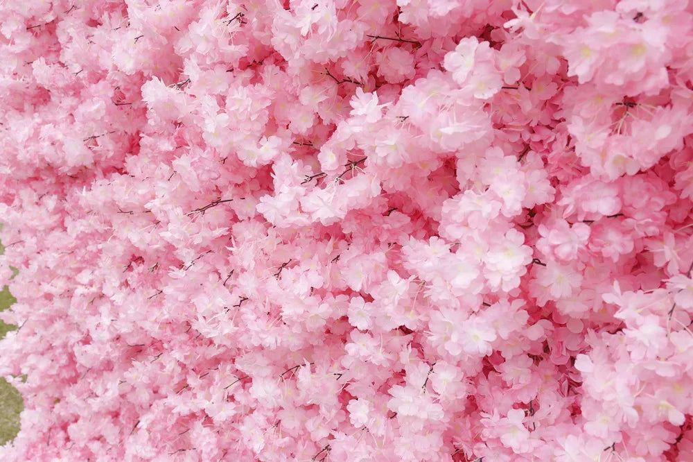 Customized 4D Roll Up Artificial Pink Flower Wall Backdrop Cherry Blossom Fabric Base Flower Wall Home Wedding Decorations