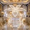 Wedding Stage Decor LED Large Leaf Road & Organza with Crystal Tassel Luminous Floor Aisle Light for Banquet & Party Event Decor
