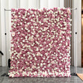 High Quality Roll up Silk Floral Panel Custom 5D Pink Artificial Rose Flower Wall Backdrop Wedding Decoration Background