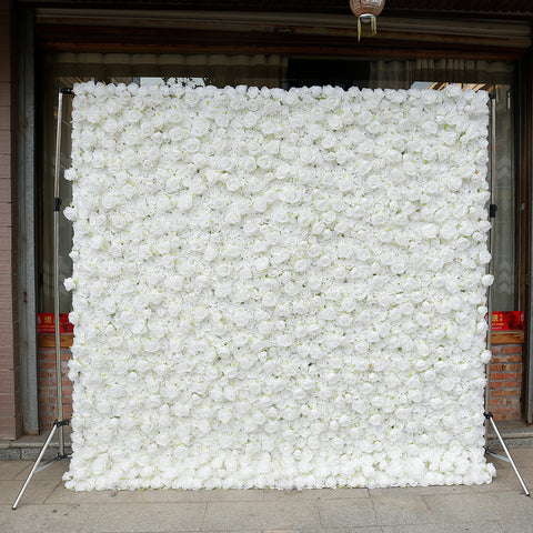 Large All White Rose Wall Bulk Artificial Flower Backdrop for Wedding Birthday Party Trade Show Photo Background