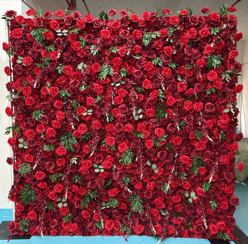 Beautiful Red Rose Artificial Flower Wall Panels 10*10ft for Wedding Party Event Restaurant Backdrop