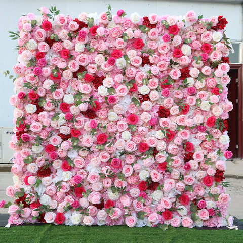 Pink Artificial Flower Wall Rose Silk Floral Wall Backdrop for Wedding Photo Booth Studio Party Event Decoration