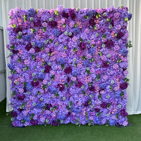 Purple Hydrangea Rose Artificial Flower Wall Thistle Backdrop for Wedding Photo Booth Studio Party Event Decor