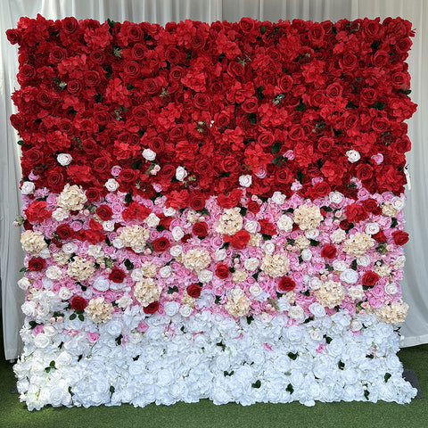 Red Pink White Artificial Rose Flower Wall Ombre Backdrop for Wedding Photo Booth Studio Party Event Decoration