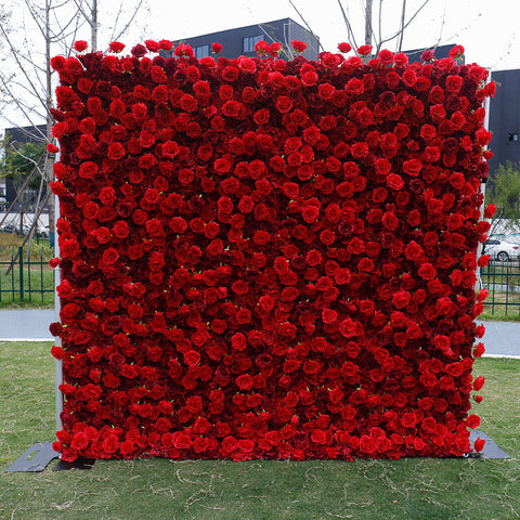 Red Velvet Rose Wall Backdrop Artificial Flower Wall Panel for Wedding Valentine Christmas Event Decoration