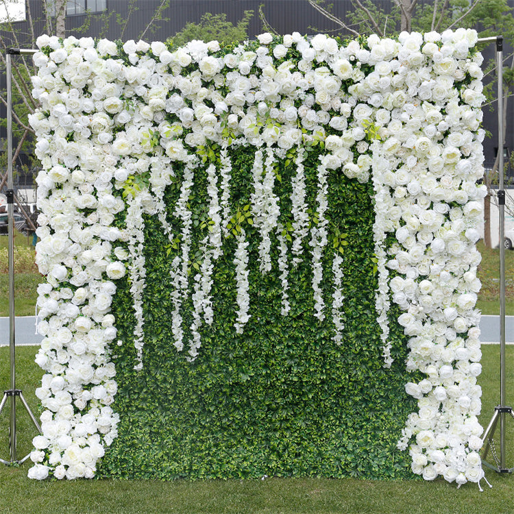 Wedding Events Flower Wall Panel Artificial 3D 5D White Flower Wall Backdrop